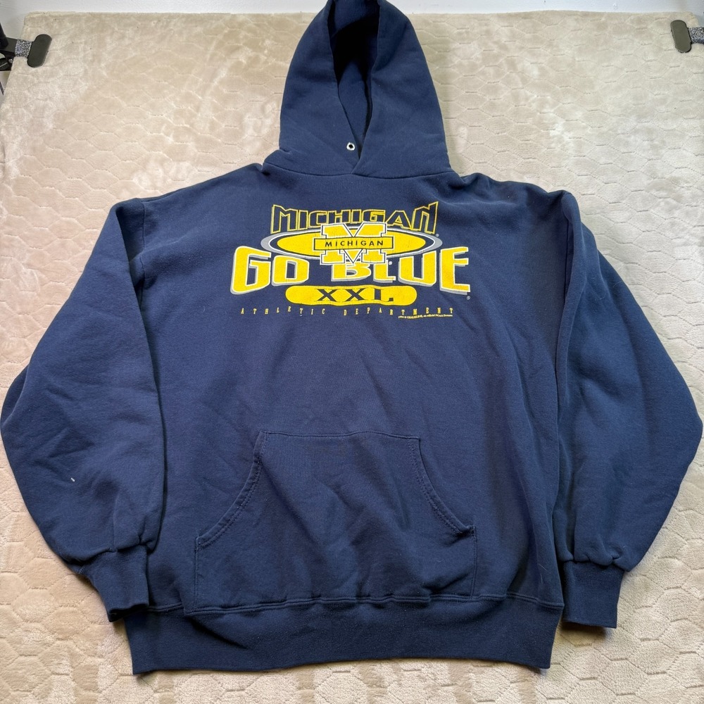 VTG 90's University of Michigan Wolverines Chalk Line Hoodie Sz XL Worn Faded